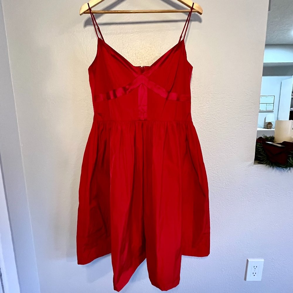 Size 14 Calvin Klein Red Holiday Dress A Line with V neck Style NWOT